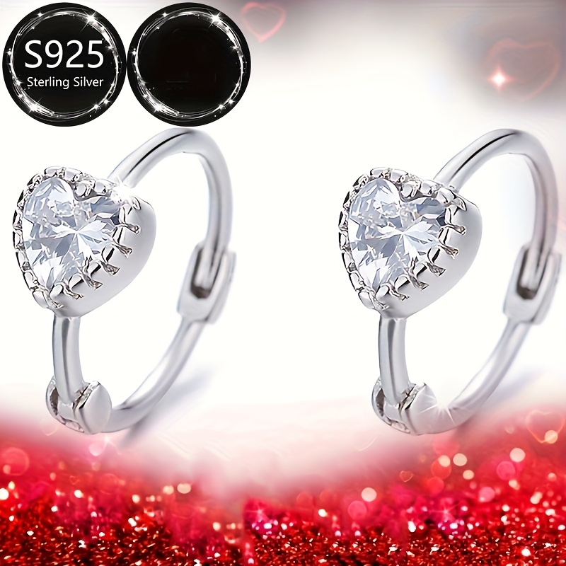 925 Silver Heart Earrings CZ Dangle Lightweight & Durable